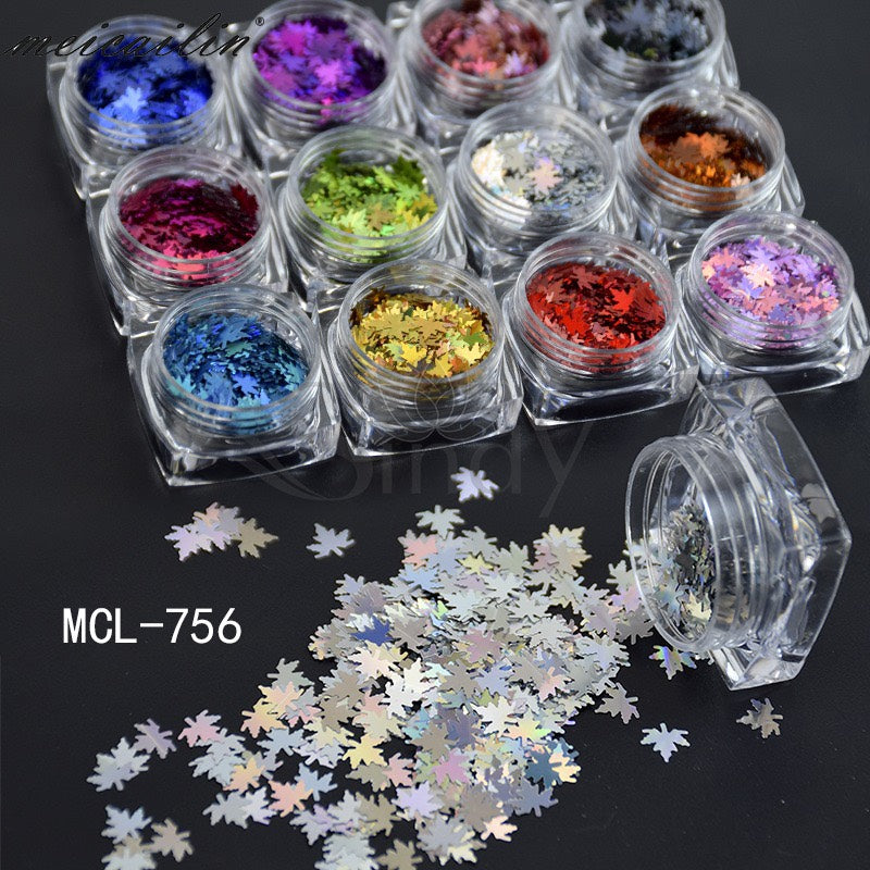 Leaf Shape Flakes Holographic Grids Autumn (12 color)