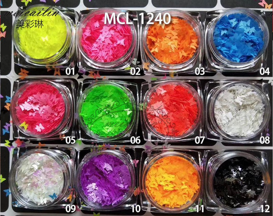Neon Butterfly Nail Art Stickers Sequins (12 color)