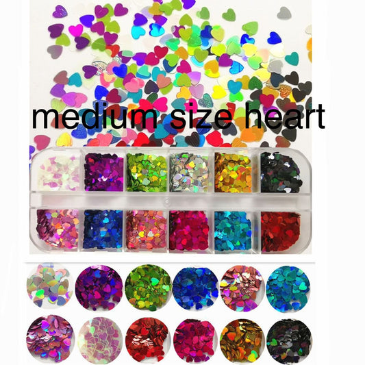 Heart Glitter Medium Size Nail Art (12 colors)