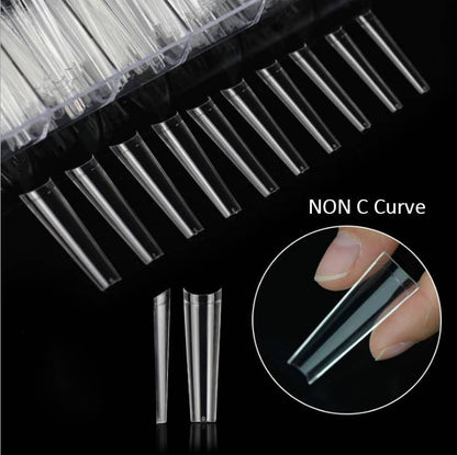 Nail Tip Coffin Non C-Curve Long clear (0-9) 500pc/bag & Refill